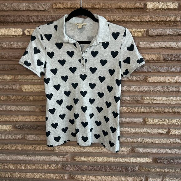 Burberry Brit Gray Heart Print Stretch Cotton Pique Polo Shirt Size Small - Picture 8 of 8